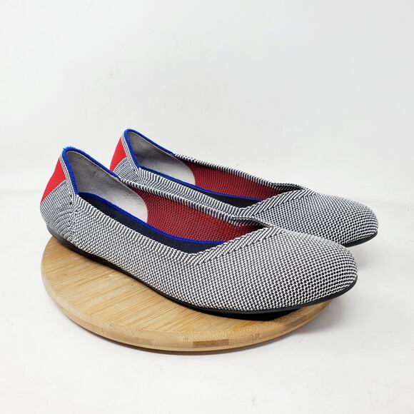 Rothys Retired Shale Cherry Ribbon Stripe Ballet Flats Womens 9.5 Round Toe Shoe - Picture 6 of 13